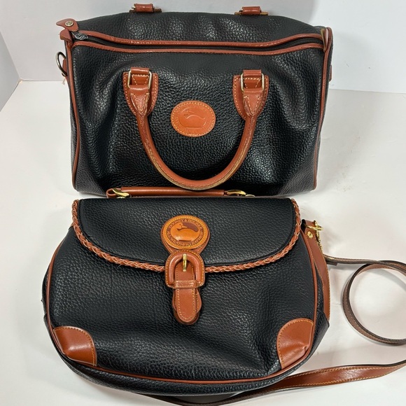Vtg Dooney & Bourke Lot Of 2 Black/Brown All Weather Satchel Crossbody Leather - Picture 2 of 16